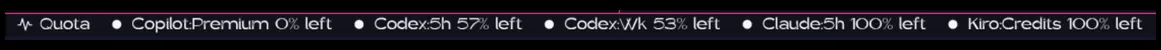 The Quota status bar button with pinned quota tracks